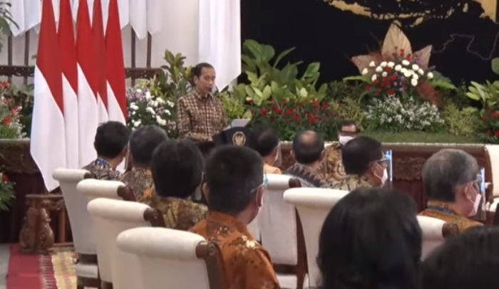 Presiden Jokowi memberikan sambutan dalam pembukaan Rakernas Penguatan Ekosistem Inovasi Teknologi BPPT. (Foto: PMJ News/YouTube Setpres).