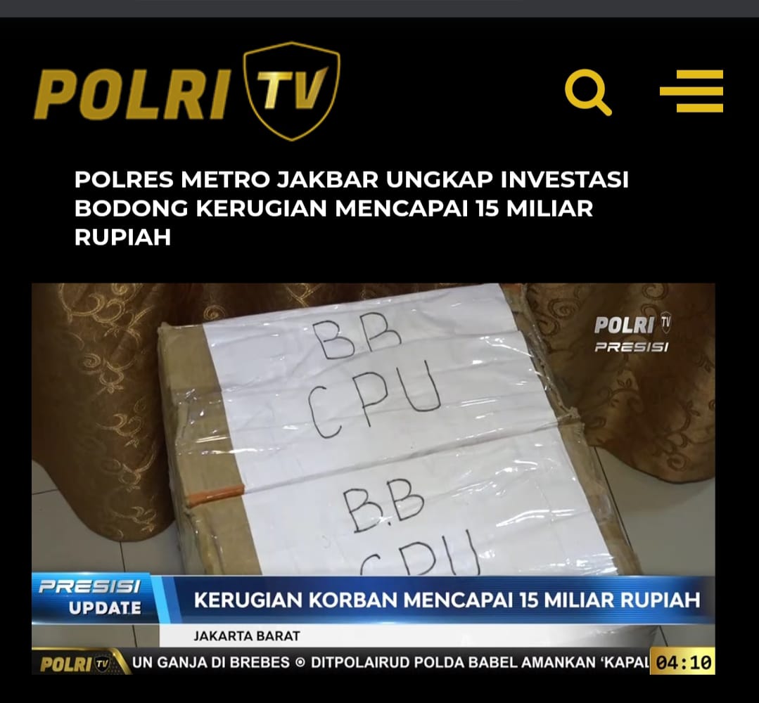 Barang bukti kejahatan yang diamankan polisi.  (Foto: Tangkapan layar program Presisi Update Petang TV Radio Polri). 