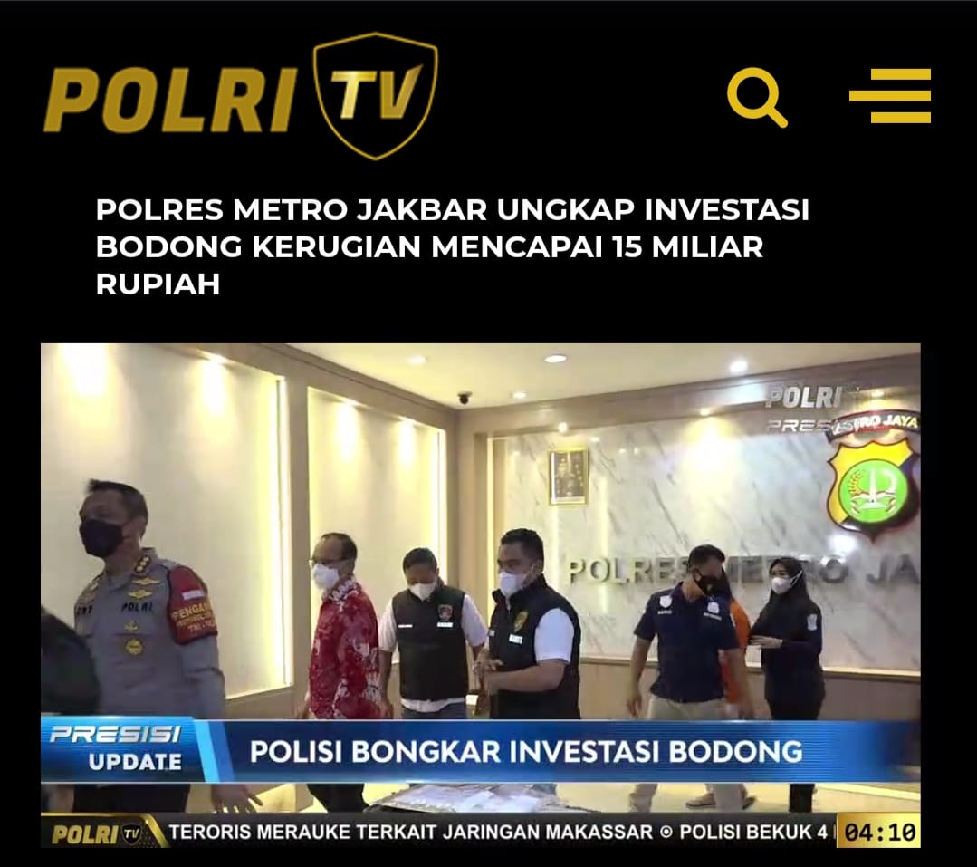 Jajaran Polres Jakarta Barat dalam mengungkap kasus investasi bodong. (Foto: Tangkapan layar program Presisi Update Petang TV Radio Polri). 