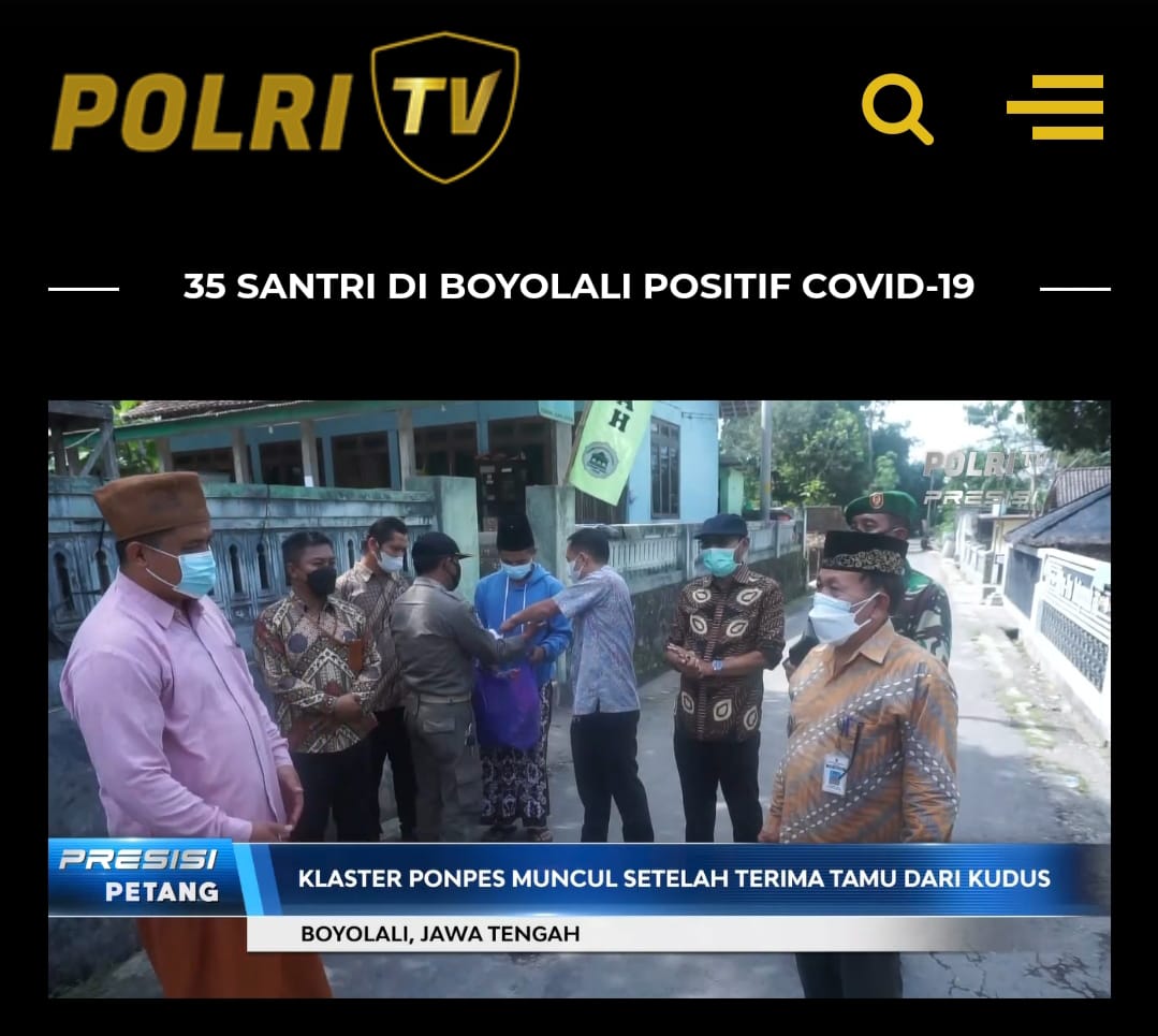 Ponpes jadi klaster Covid-19 baru di Kabupaten Boyolali. (Foto: Tangkapan layar Presisi Petang TV Radio Polri). 