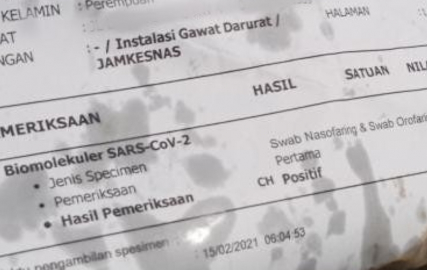 Viral hasil tes swab Covid-19 jadi kertas pembungkus gorengan. (Foto: PMJ News/Instagram @infodepok_id).