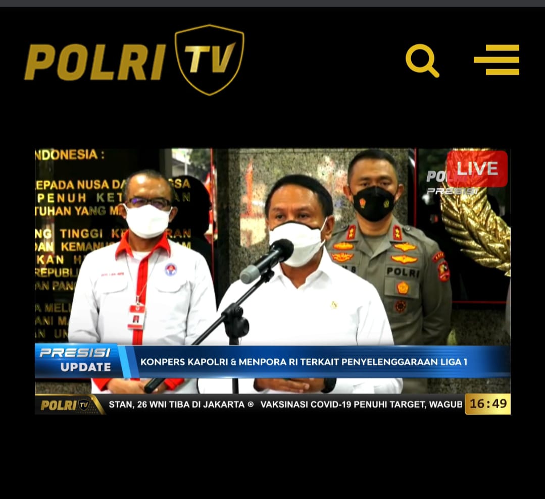 Kapolri Jenderal Pol Listyo Sigit Prabowo dan jajarannya beserta Menpora Zainudin Amali. (Foto: Tangkapan layar TV Polri). 
