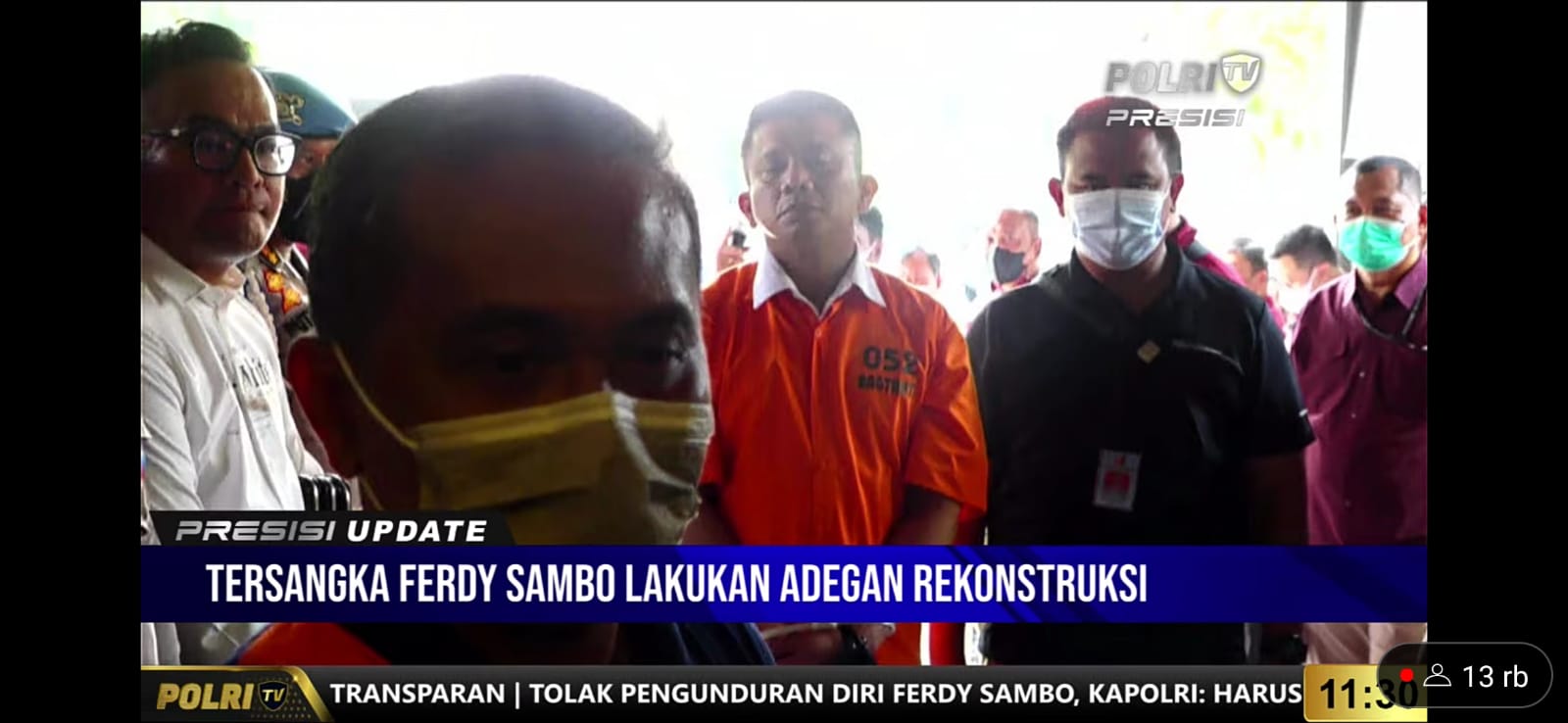 Wajah tersangka Ferdy Sambo berbaju tahanan. (Foto: PMJ/Dok Polri TV). 