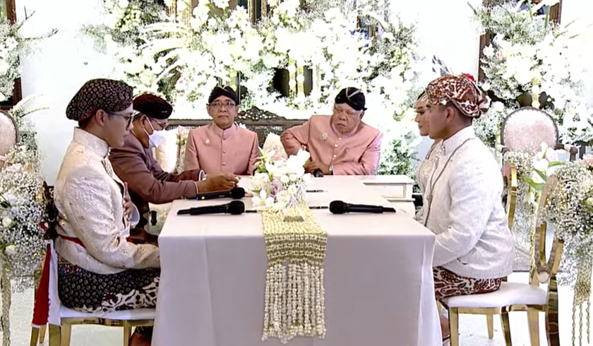 Kaesang Pangarep resmi menikahi Erina Gudono di Pendopo Agung Kedaton Ambarrukmo. (Foto: PMJ News/YouTube Presiden Jokowi)