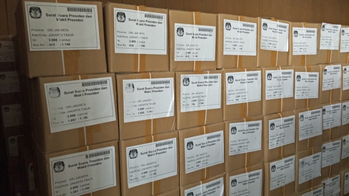 Surat suara pemilu di gudang KPU Jakarta Timur. (Foto: PMJ/Ilustrasi).