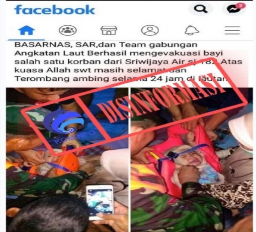 Kabar hoax terkait jatuhnya pesawat Sriwijaya Air yang tersebar di media sosial. (Foto:PMJ News/kominfo)