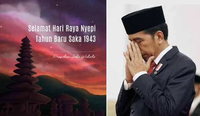 Presiden Jokowi menyampaikan ucapan Selamat Hari Raya Nyepi Tahun Baru Saka 1943 kepada seluruh Umat Hindu. (Foto: PMJ News/Twitter @jokowi).