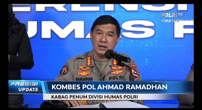 Keterangan Kabag Penum Divisi Humas Polri Kombes Pol Ahmad Ramadhan. (Foto: Tangkapan layar TV Radio Polri).  