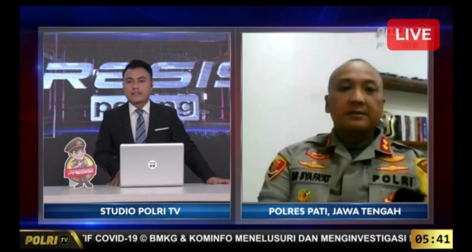 Keterangan Kapolres Pati AKBP Arie Prasetya Syafaat  saat diwawancarai tim TV Radio Polri. (Foto: Screenshoot tayangan TV Radio Polri)