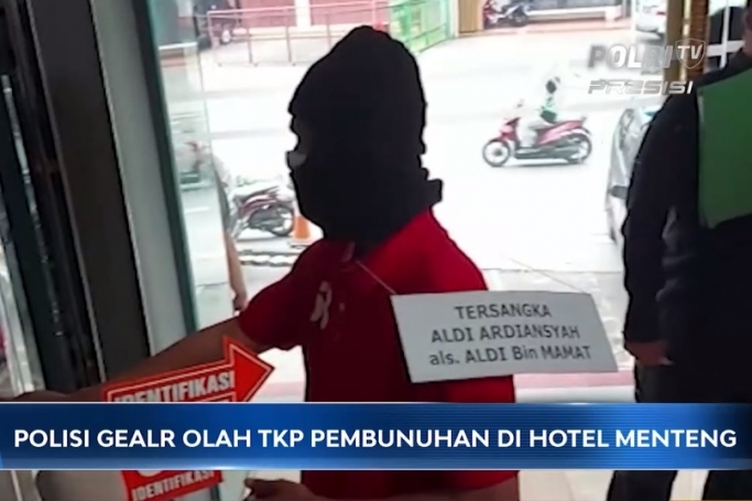 Polisi menggelar rekonstruksi kasus pembunuhan wanita di salah satu hotel kawasan Menteng.. (Foto: PMJ News/Polri TV).