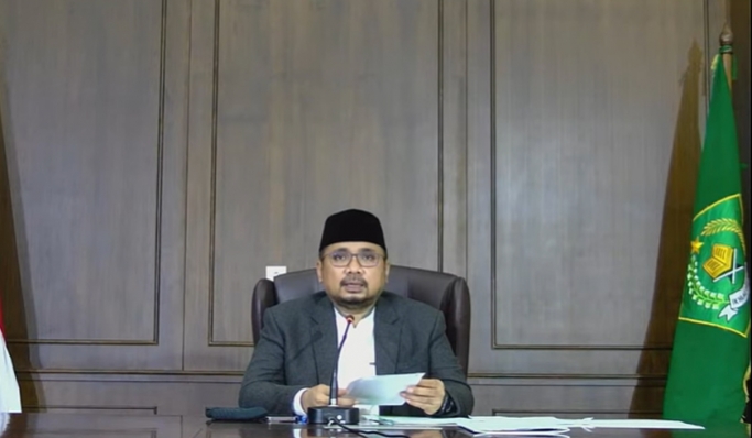 Menteri Agama, Yaqut Cholil Qoumas saat memberikan keterangan pers. (Foto: PMJ News/YouTube Kemenag).