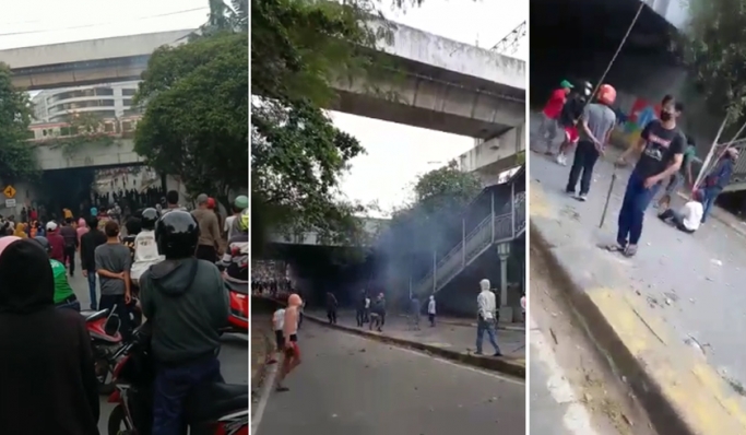 Aksi tawuran antar kelompok pemuda pecah di Kolong Underpass Manggarai, Tebet, Jakarta Selatan. (Foto: PMJ News/Tangkapan Layar)
