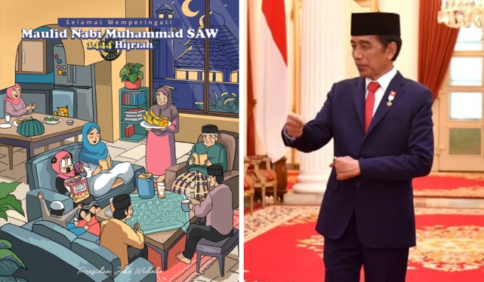 Presiden Jokowi menyampaikan ucapan Maulid Nabi Muhammad SAW, 12 Rabiul Awal 1444 H. (Foto: PMJ News/Twitter @jokowi)