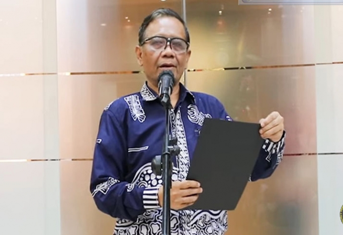 Menko Politik, Hukum, dan Keamanan (Polhukam), Mahfud Md saat memberikan keterangan pers. (Foto: Dok PMJ News)