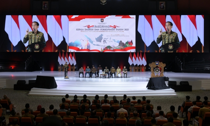 Presiden saat membuka Rakornas Kepala Daerah dan Forum Komunikasi Pimpinan Daerah se-Indonesia. (Foto: PMJ News/Setkab)