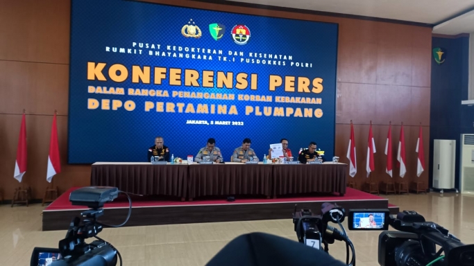 Polri beri penjelasan terkait Kebakaran Depo Pertamina Plumpang. (Foto: PMJ/Fajar).  