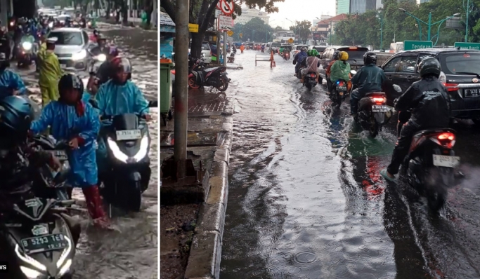 Hujan deras mengguyur hampir seluruh wilayah DKI Jakarta yang mengakibatkan ruas jalan banjir. (Foto: PMJ News/Twitter TMCPoldaMetroJaya)