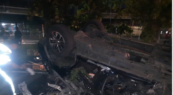 Kecelakaan maut di exit Tol Plumpang. (Foto: Twitter TMC Polda Metro)