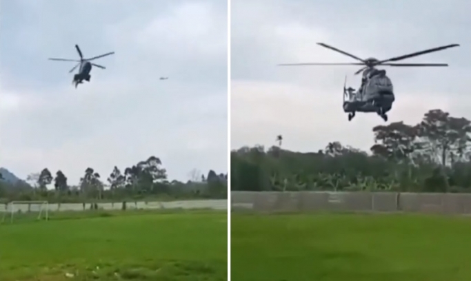 Pagar stadion mini di Desa Padang Lekat, Kabupaten Kepahiang, Bengkulu, roboh tertiup angin helikopter. (Foto: PMJ News/Tangkapan Layar)