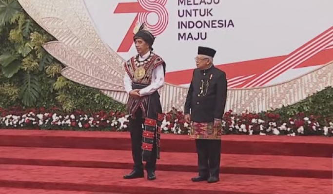 Presiden Jokowi bersama Wapres Ma'ruf Amin menjelang Sidang Tahunan MPR. (Foto: PMJ News/YouTube TVR Parlemen)