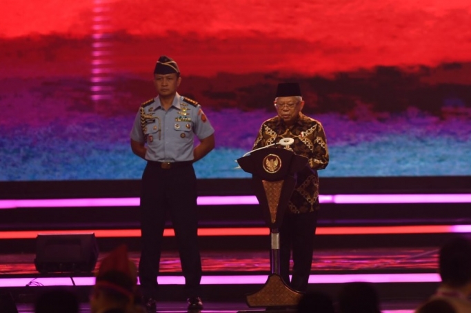 Wapres Ma'ruf Amin saat menjadi pembicara kunci pada malam penganugerahan ASEAN Business Awards. (Foto: PMJ News/BPMI Setpres)