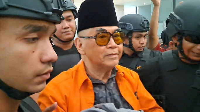 Panji Gumilang berbaju tahanan. (Foto: PMJ/Fajar).