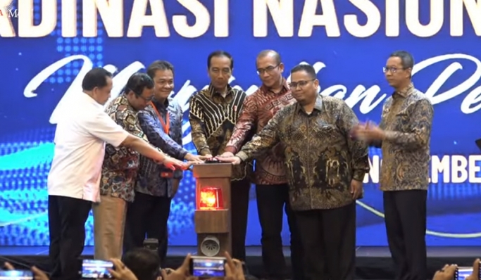 Acara Rakornas Penyelenggara Pemilu yang dihadiri Presiden Jokowi. (Foto: PMJ News/YouTube Setpres)