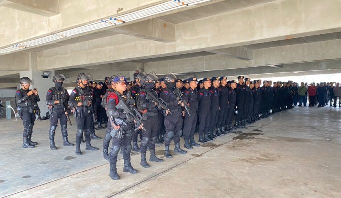 Apel personel pengamanan di Jakarta Internasional Stadium. (Foto: PMJ News/Fajar)