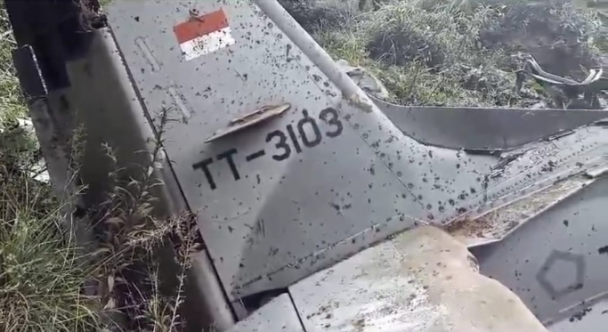 Pesawat latih TNI AU jatuh di Pasuruan. (Foto: PMJ/Twitter).