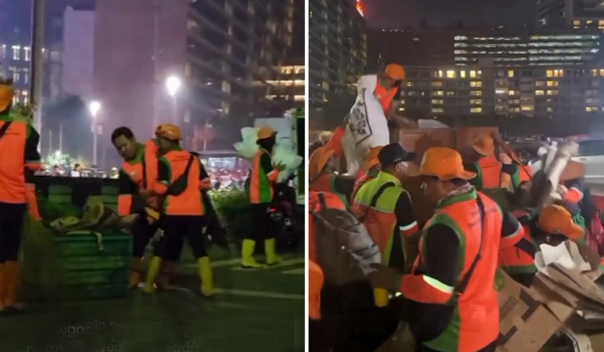 3.180 petugas kebersihan bekerja keras membersihkan sampah di sejumlah titik perayaan tahun baru. (Foto: PMJ News/Instagram @dinaslhdki)