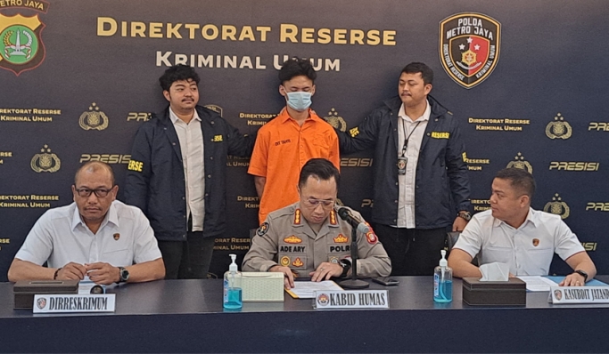 Polda Metro Jaya menggelar perkara kasus pembunuhan mahasiswi di Depok. (Foto: PMJ News/Fajar)