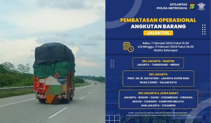 Polda Metro Jaya akan membatasi operasional angkutan barang di jalan tol selama libur panjang pekan ini. (Foto: Kolase PMJ News)