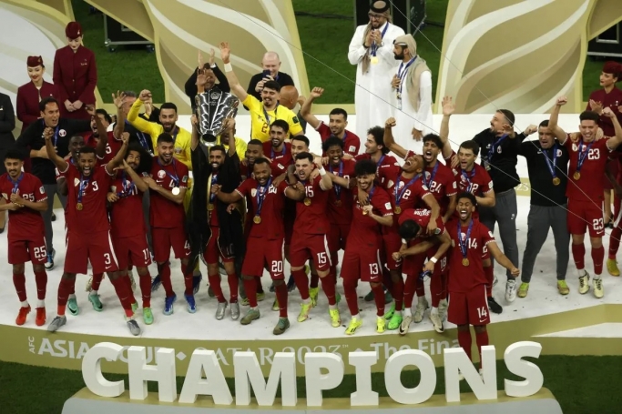 Timnas Qatar juara Piala Asia 2023. (Foto; PMJ/AFP/Karim Jaafar).
