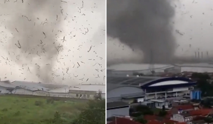 Angin puting beliung yang melanda kawasan di perbatasan Bandung dan Sumedang. (Foto: PMJ News/Twitter)