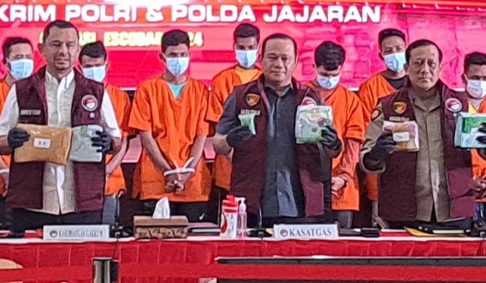 Satgas P3GN Polri menggelar rilis pengungkapan kasus narkoba. (Foto: PMJ News/Fajar)