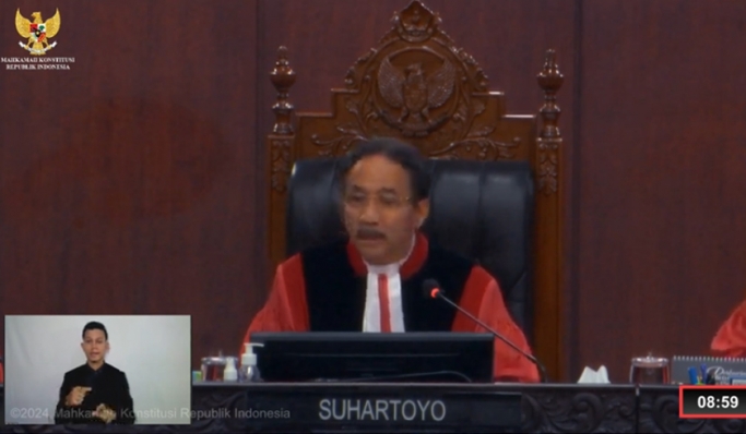 Ketua MK Suhartoyo dalam persidangan. (Foto: PMJ News/YouTube Mahkamah Konstitusi RI)