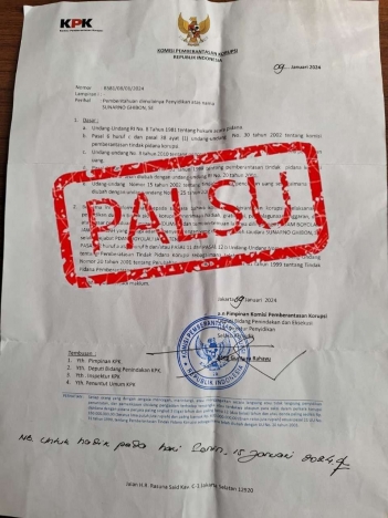 Surat Pemberitahuan Dimulainya Penyelidikan (SPDP) di Boyolali dipastikan palsu. (Foto: PMJ/Dok KPK).