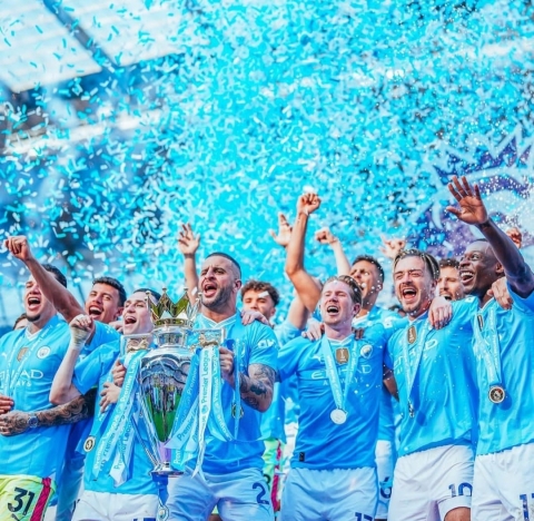 Para Pemain Manchester City merayakan gelar juara EPL. (Foto: PMJ/Instagram Man City).