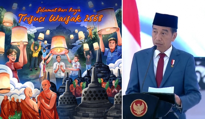 Presiden Joko Widodo (Jokowi) menyampaikan ucapan Selamat Hari Raya Tri Suci Waisak 2568 BE kepada umat Buddha. (Foto: PMJ News/Instagram @jokowi)