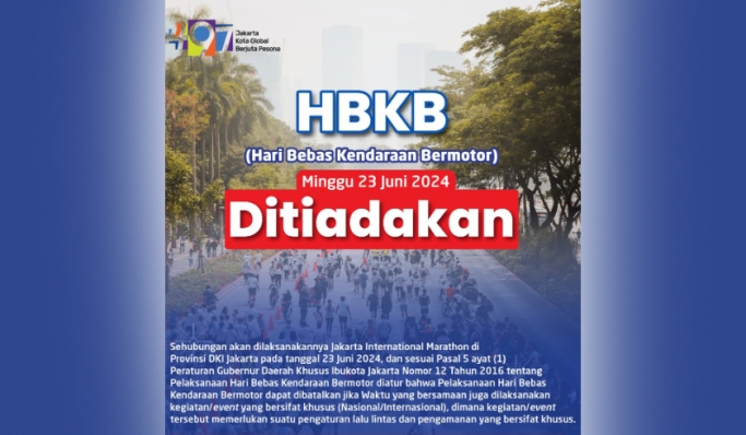Pemprov DKI Jakarta meniadakan kegiatan CFD sepanjang Jalan Sudirman-Thamrin pada 23 Juni 2024. (Foto: PMJ News/Instagram @dishubdkijakarta)