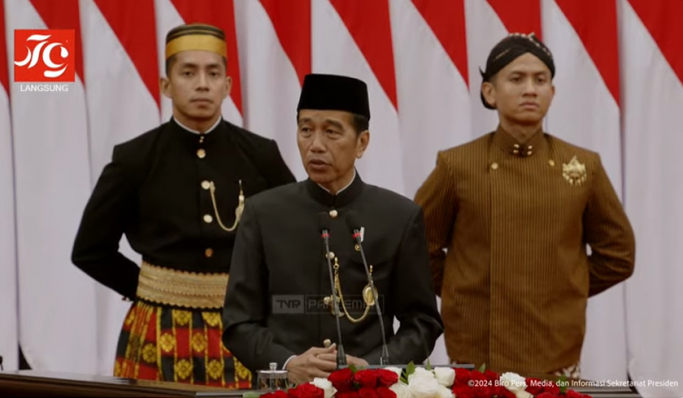 Presiden Jokowi menyampaikan Pidato Kenegaraan pada Sidang Tahunan MPR RI dan Sidang Bersama DPR RI -DPD RI dan Sidang Paripurna DPD RI. (Foto: PMJ News/YouTube Setpres)
