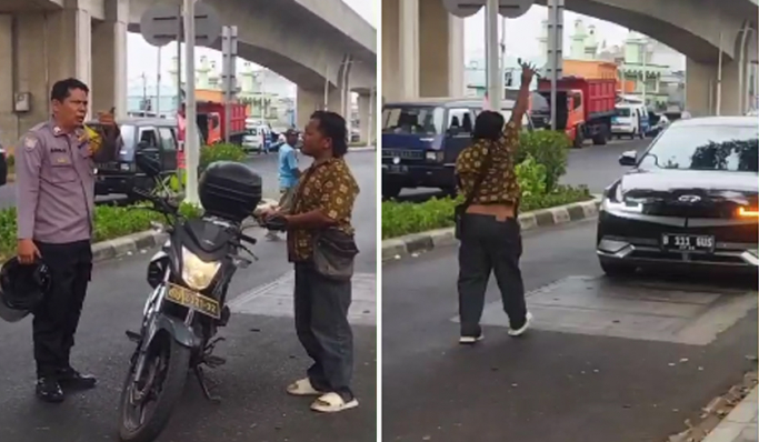 Seorang anggota Bhabinkamtibmas melumpuhkan pria bersenjata tajam yang mengancam warga di Pulogadung, Jakarta Timur. (Foto: PMJ News/Tangkapan Layar)