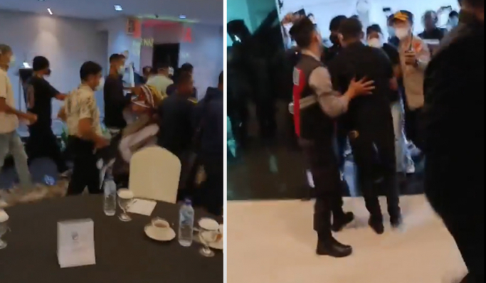 Aksi pembubaran acara Silaturahmi Diaspora oleh sekelompok orang tak dikenal. (Foto: PMJ News/Xcom)