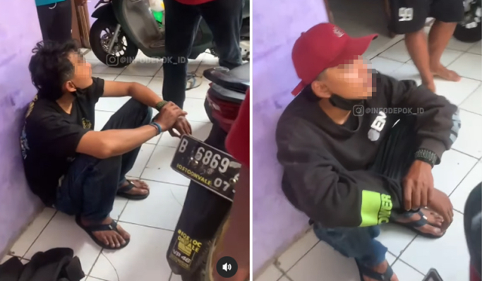 Seorang pria tertangkap warga ketika beraksi di Cinangka, Sawangan, Kota Depok. (Foto: PMJ News/Instagram @infodepok_id)