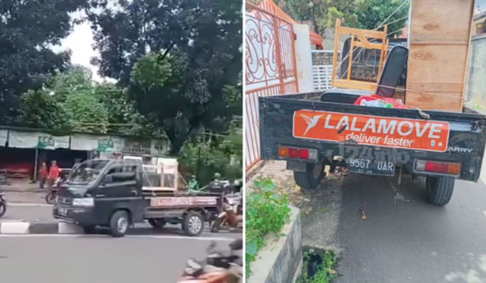 Pengendara pikap jasa ekspedisi menabrak sepeda motor saat melawan arah di Lenteng Agung, Jagakarsa, Jakarta Selatan. (Foto: PMJ News/Instagram @jabodetabek24info)