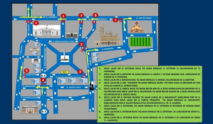 Ditlantas Polda Metro Jaya akan menerapkan rekayasa lalu lintas saat pelaksanaan Reuni 212 di Monas. (Foto: PMJ News/Istimewa)