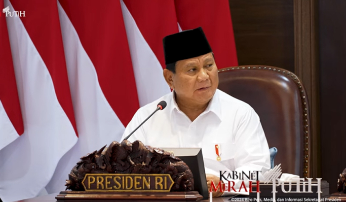 Presiden Prabowo Subianto Sidang Kabinet Paripurna di Istana Negara, Jakarta Pusat. (Foto: PMJ News/YouTube Setpres)