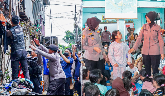 Polres Metro Jakarta Pusat membantu warga korban kebakaran hebat di Kebon Kacang, Kemayoran. (Foto: PMJ News)