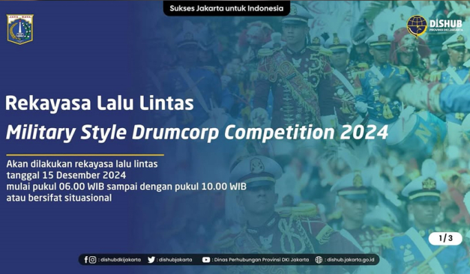 Dishub Jakarta akan menerapkan rekayasa lalu lintas di sekitar Monas sampai Bundaran HI saat kegiatan Military Style Drumcorp Competition. (Foto: PMJ News/Instagram @dishubdkijakarta)